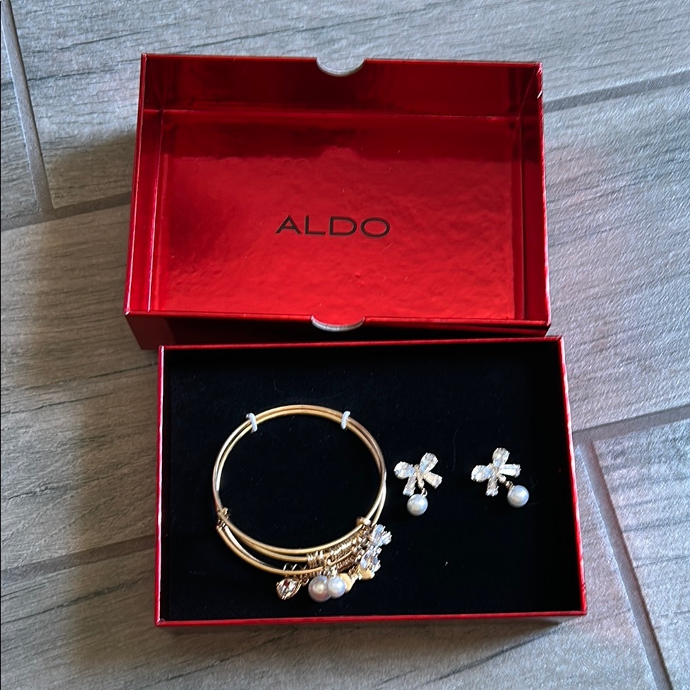 Aldo Red bow box earring and bracelet set